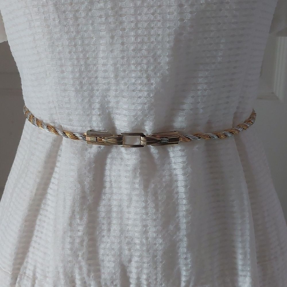 Gold Silver Tone Metallic Rope Belt Easily Resizeable 44" Long